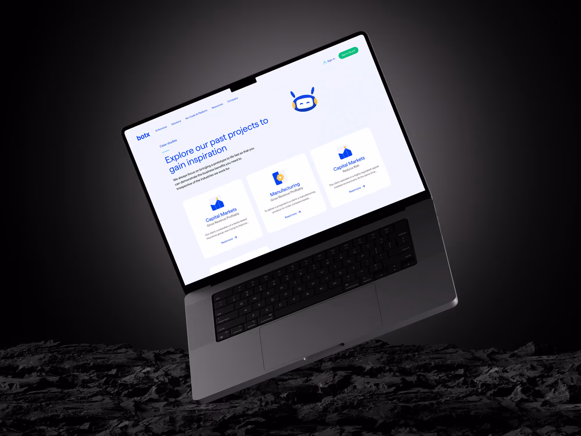 Mockup of homepage design for Botx company