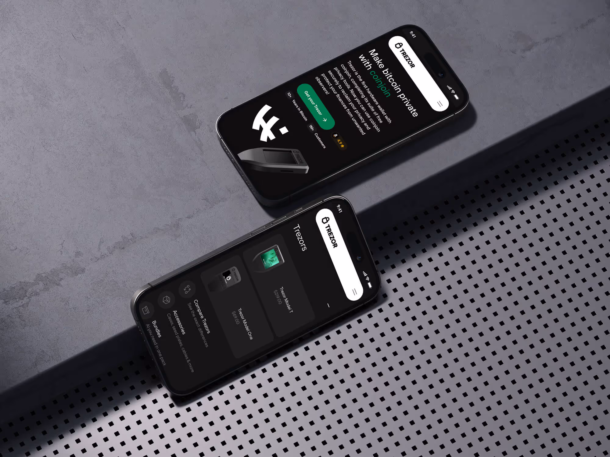 Website hero image with Trezor Device and Animation