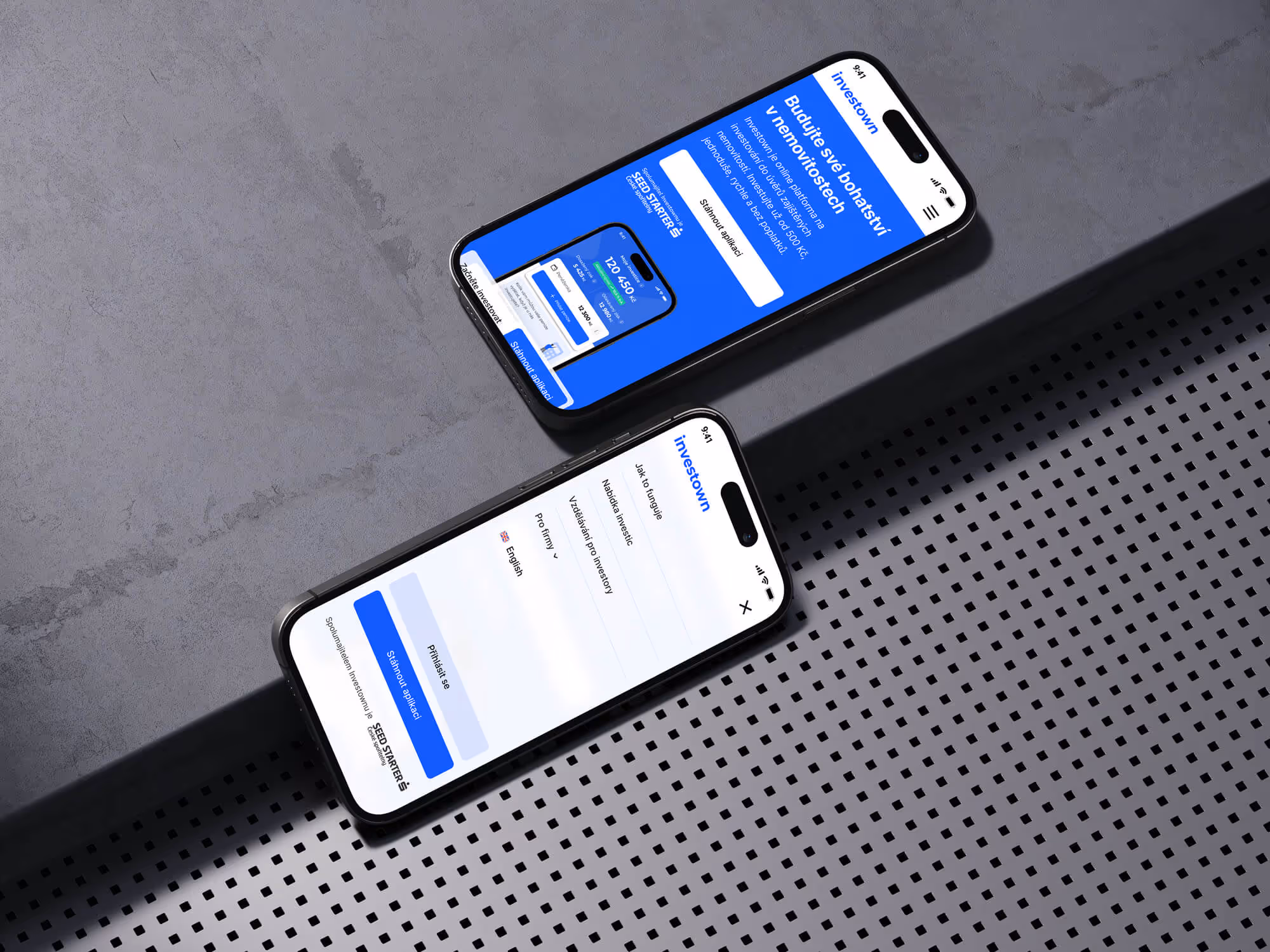 Mockup with mobile Investown website