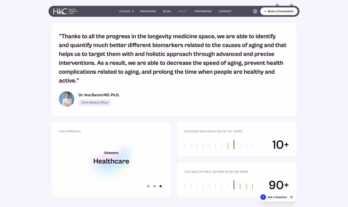 About section design for longevity clinic