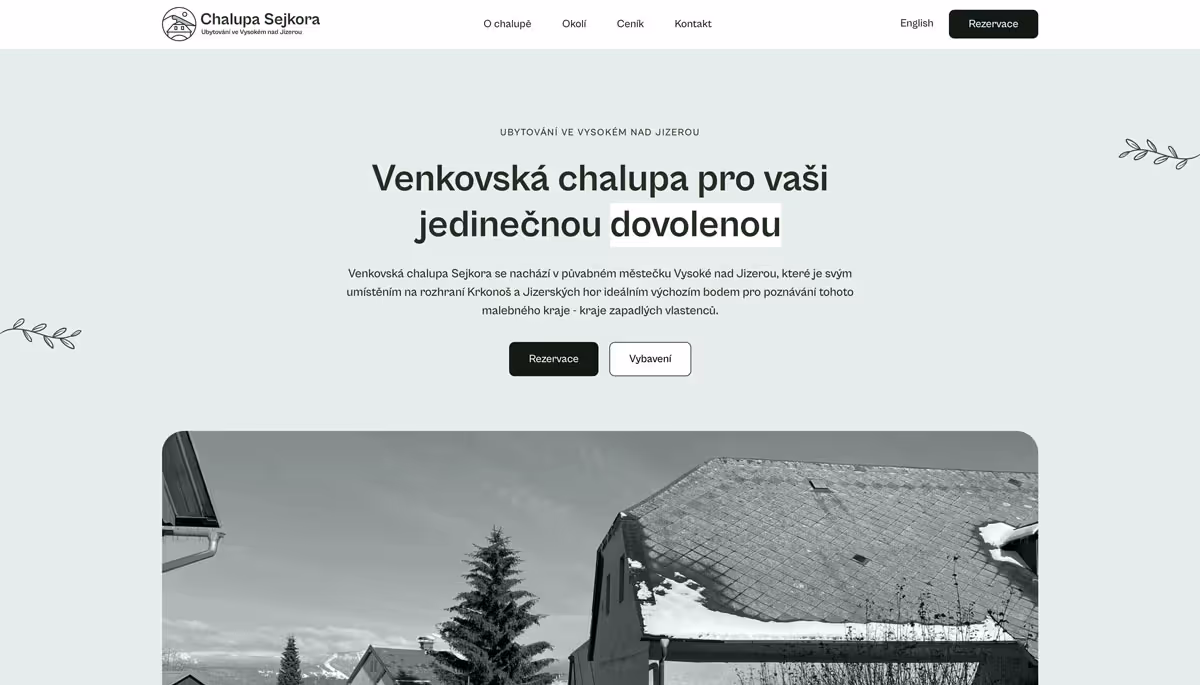 Design of homepage for Sejkora Cottage Rental