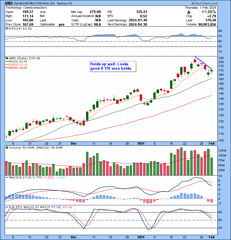 AMD Holds up well. Looks good if 170 area holds.