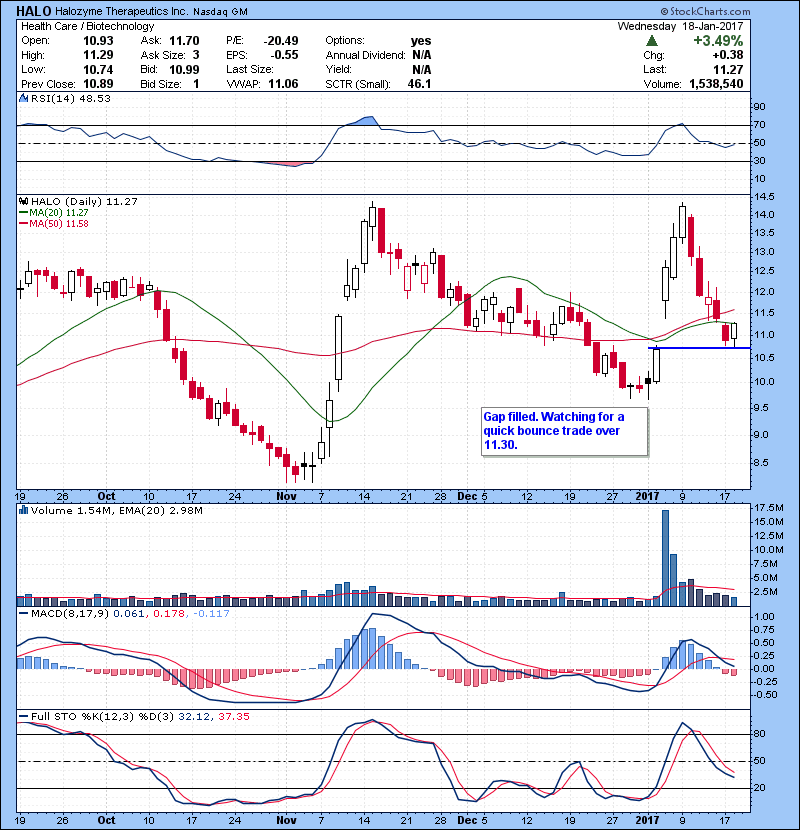 HALO Gap filled. Watching for a quick bounce trade over 11.30.