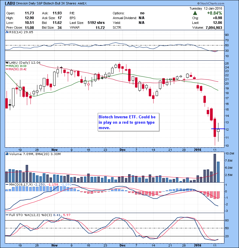 LABU Biotech Inverse ETF. Could be in play on a red to green type move. 