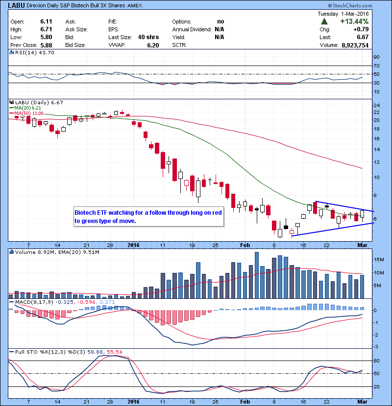 LABU Biotech ETF watching for a follow through long on red to green type of move.