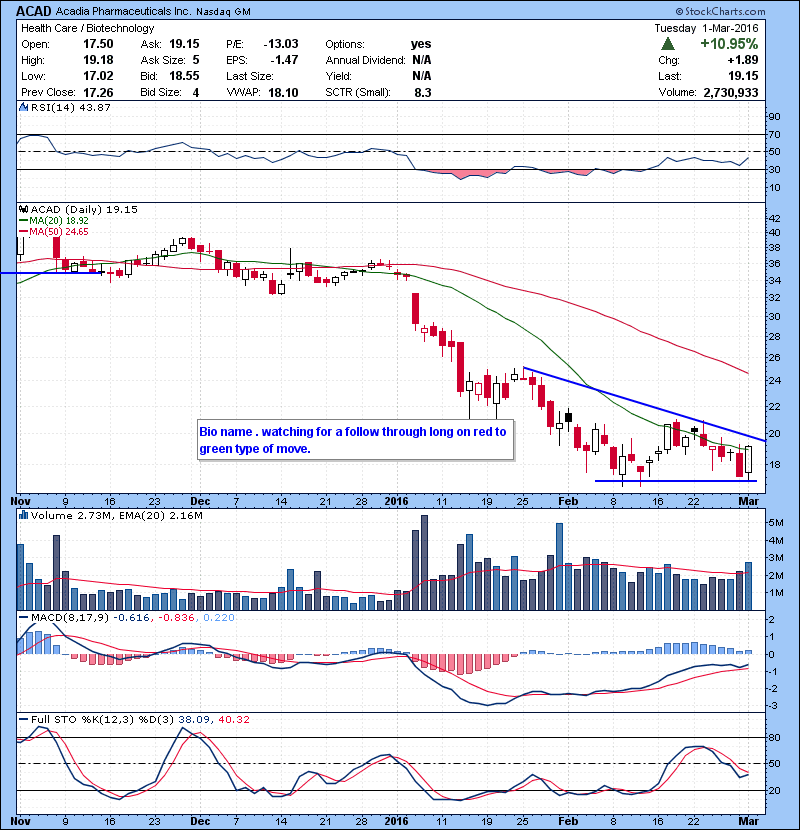 ACAD Bio name . watching for a follow through long on red to green type of move.