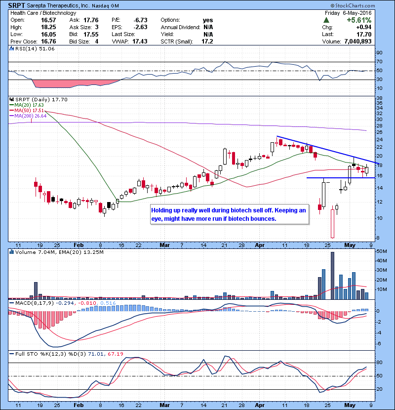 SRPT Holding up really well during biotech sell off. Keeping an eye, might have more run if biotech bounces.