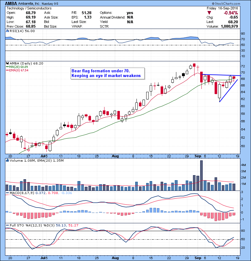 AMBA Bear flag formation under 70. Keeping an eye if market weakens 