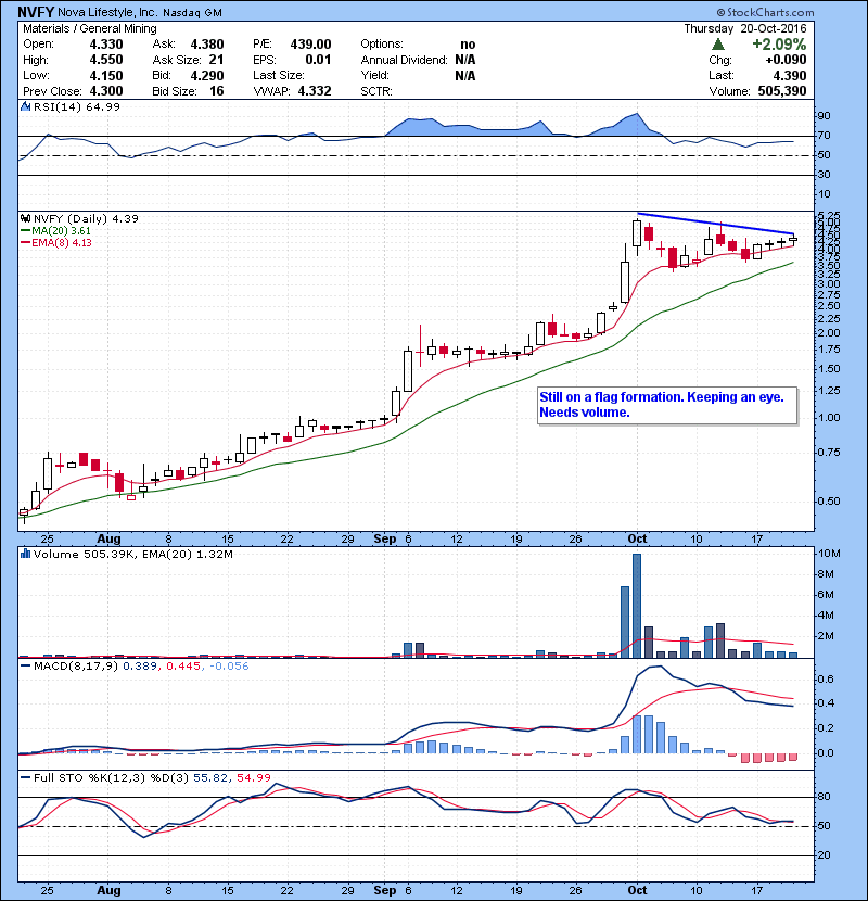 NVFY Still on a flag formation. Keeping an eye. Needs volume.