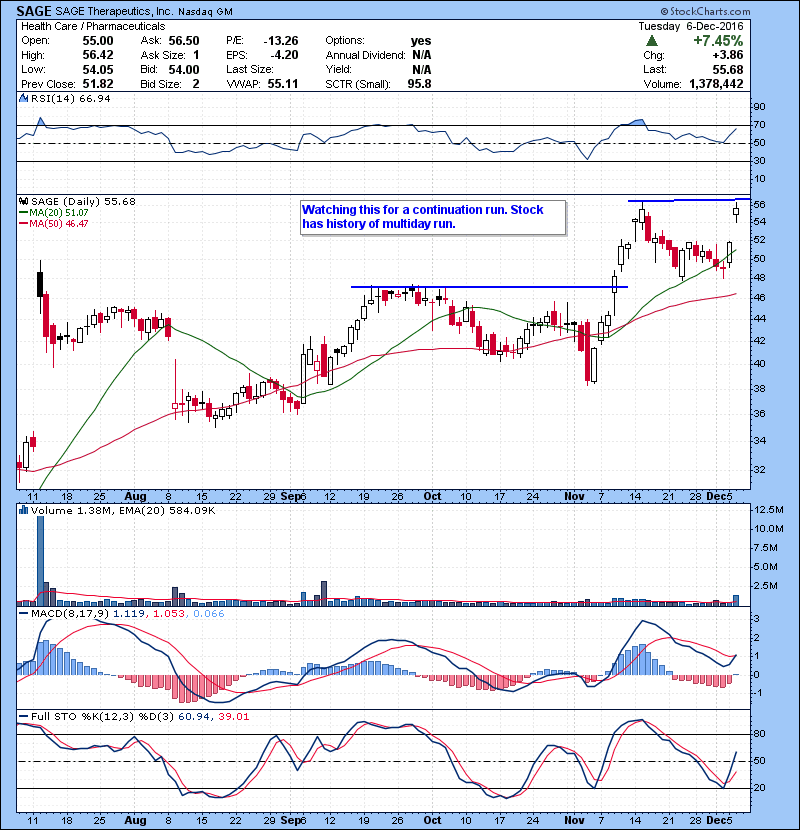 SAGE Watching this for a continuation run. Stock has history of multiday run.