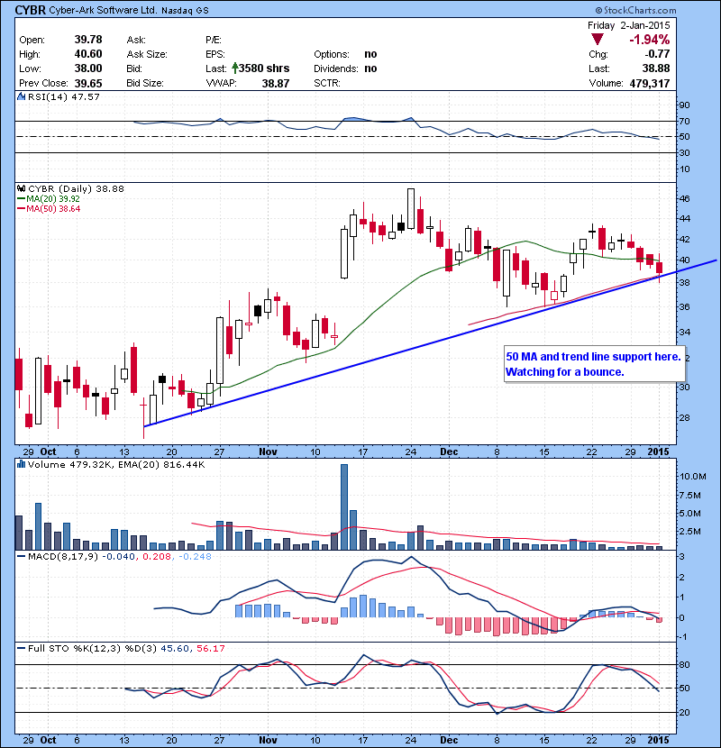 CYBR 50 MA and trend line support here. Watching for a bounce.