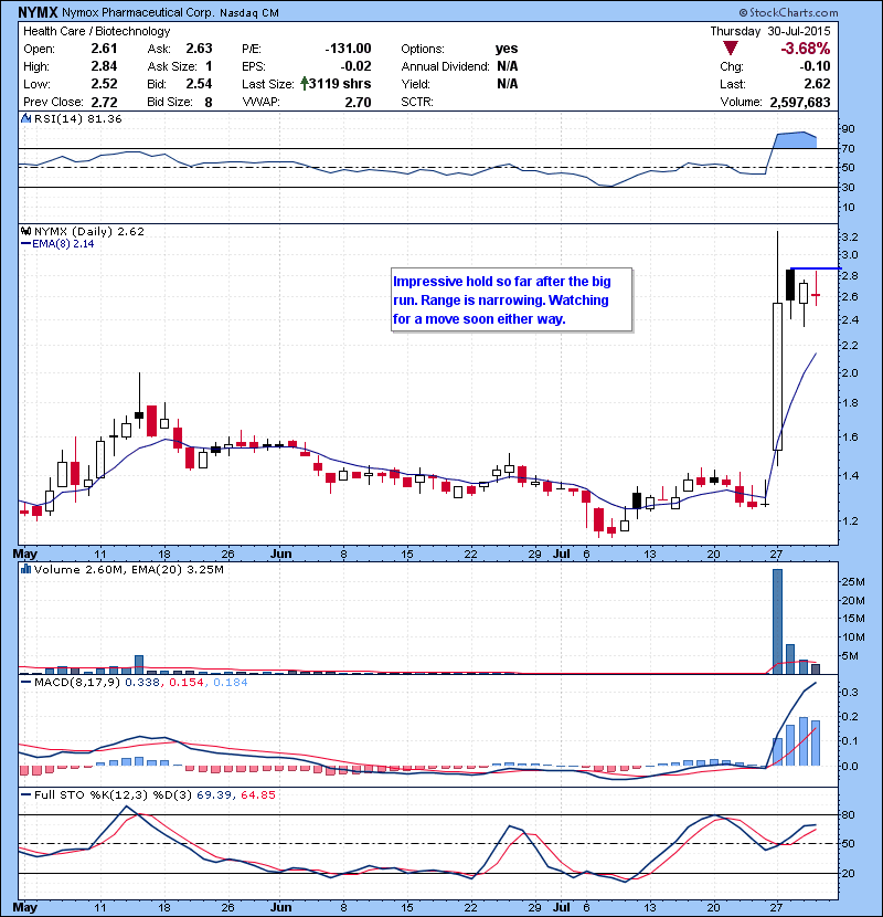NYMX  Impressive hold so far after the big run. Range is narrowing. Watching  for a move soon either way. 