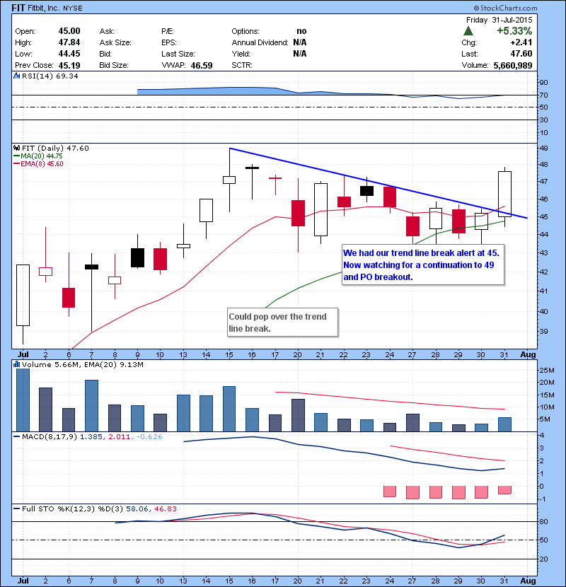 FIT We had our trend line break alert at 45. Now watching for a continuation to 49 and PO breakout.