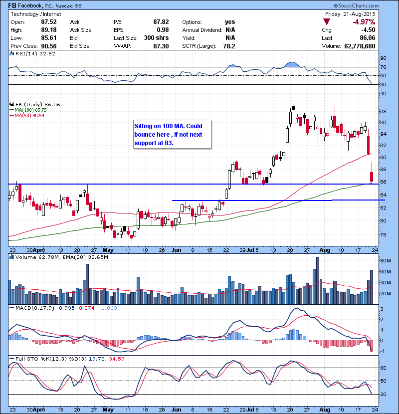 FB Sitting on 100 MA. Could bounce here , if not next support at 83.