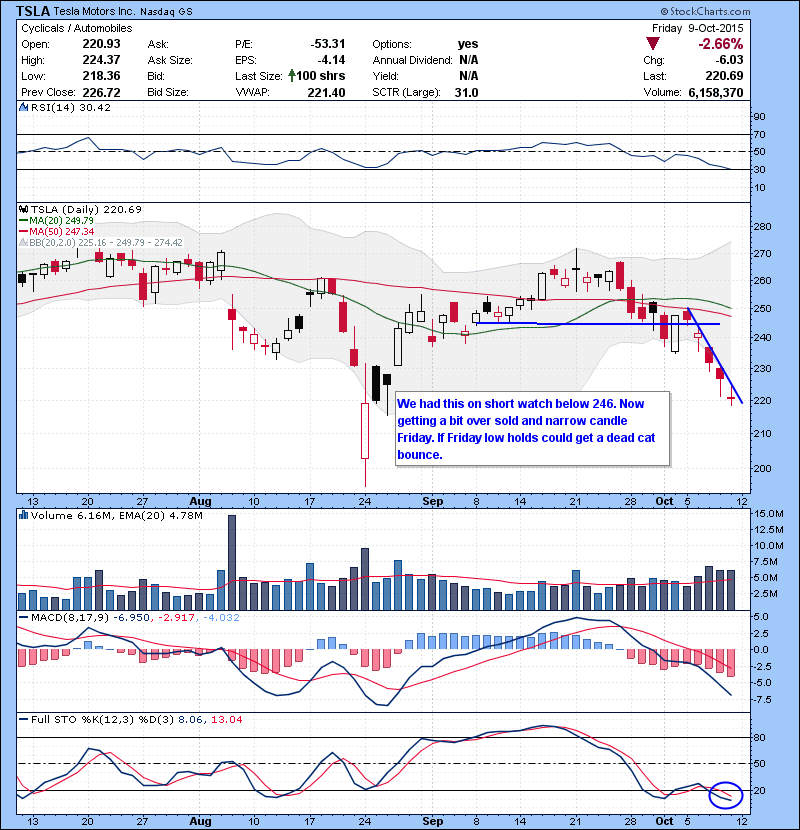 TSLA We had this on short watch below 246. Now getting a bit over sold and narrow candle Friday. If Friday low holds could get a dead cat bounce. 