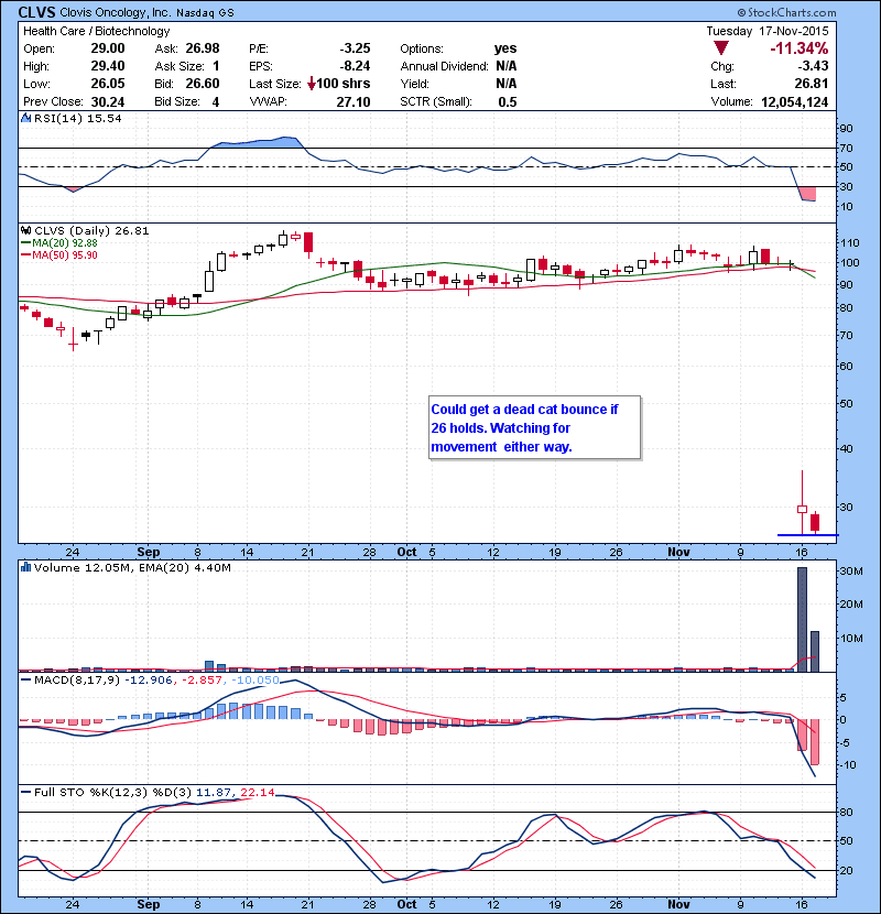 CLVS Could get a dead cat bounce if 26 holds. Watching for movement either way.