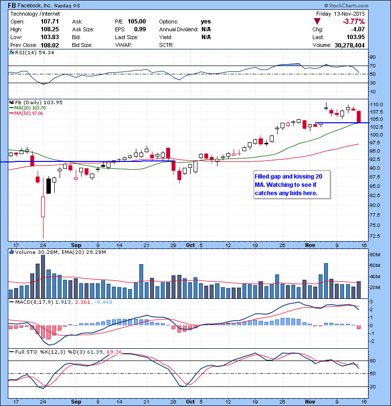 FB Filled gap and kissing 20 MA. Watching to see if catches any bids here. 