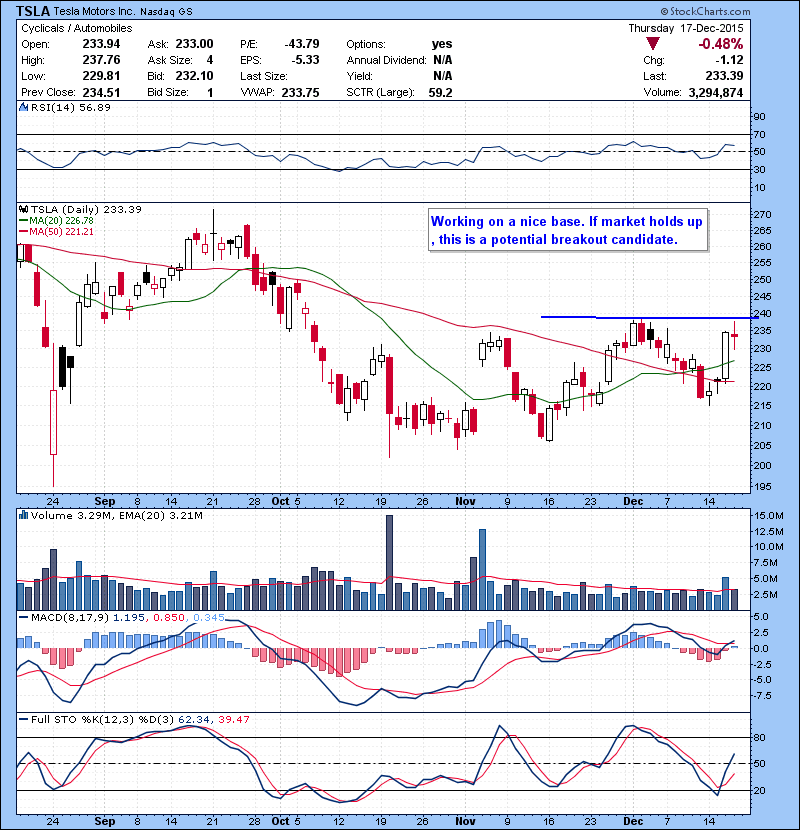 TSLA Working on a nice base. If market holds up , this is a potential breakout candidate. 