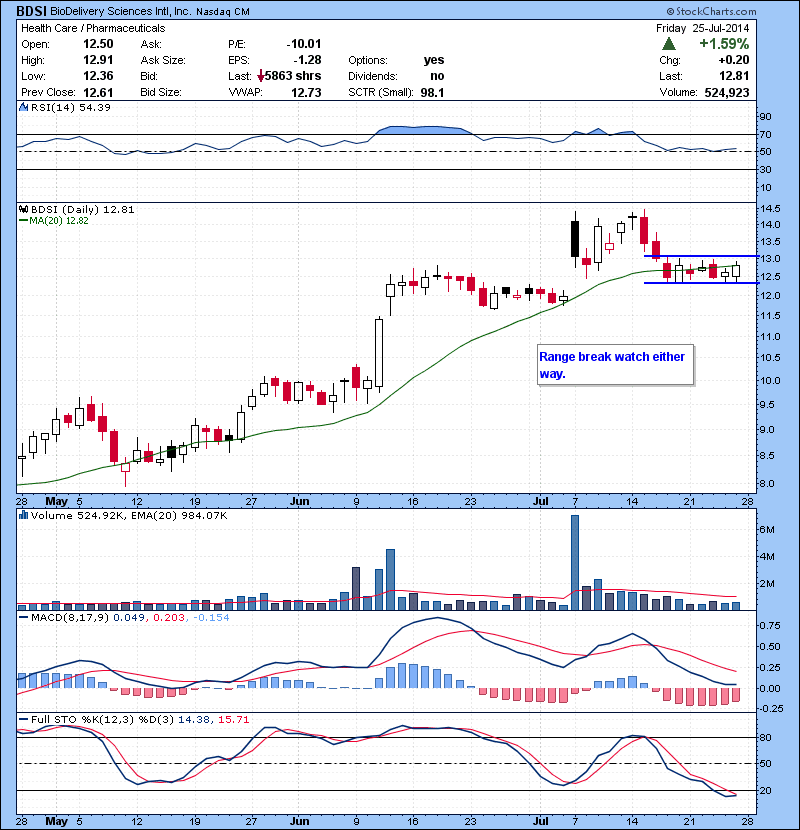 BDSI Range break watch either way.