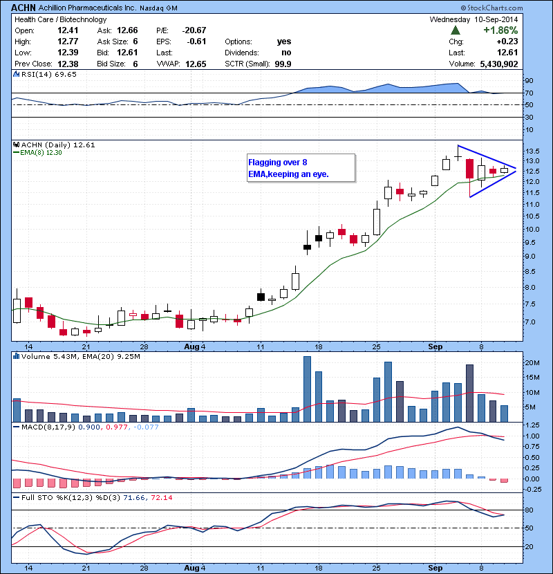 ACHN Bio. name . Flagging over 8 EMA,keeping an eye.