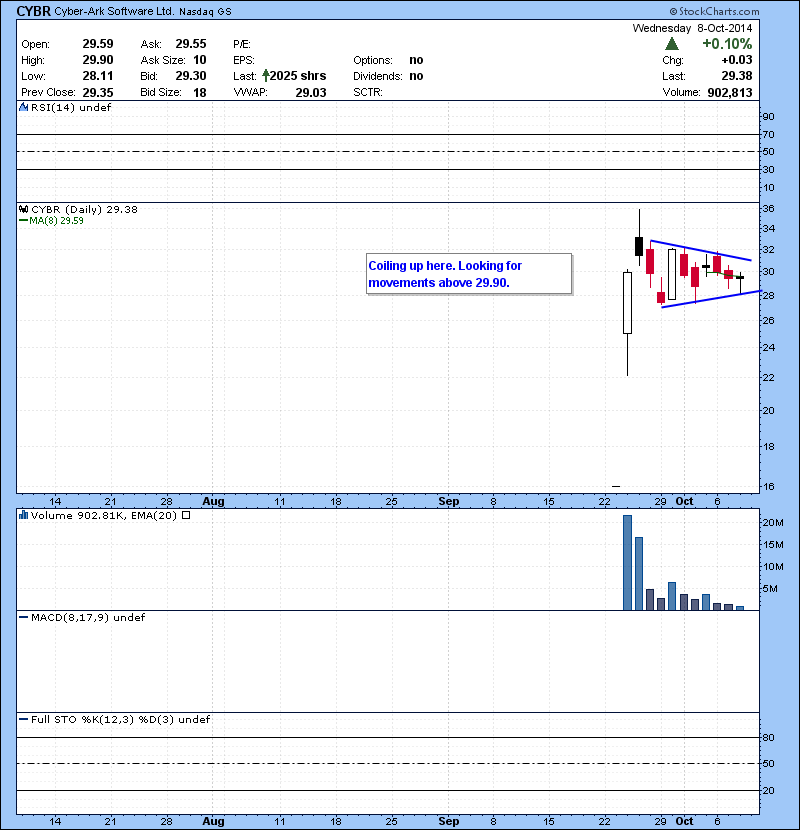 CYBR  Coiling up here. Looking for movements above 29.90.
