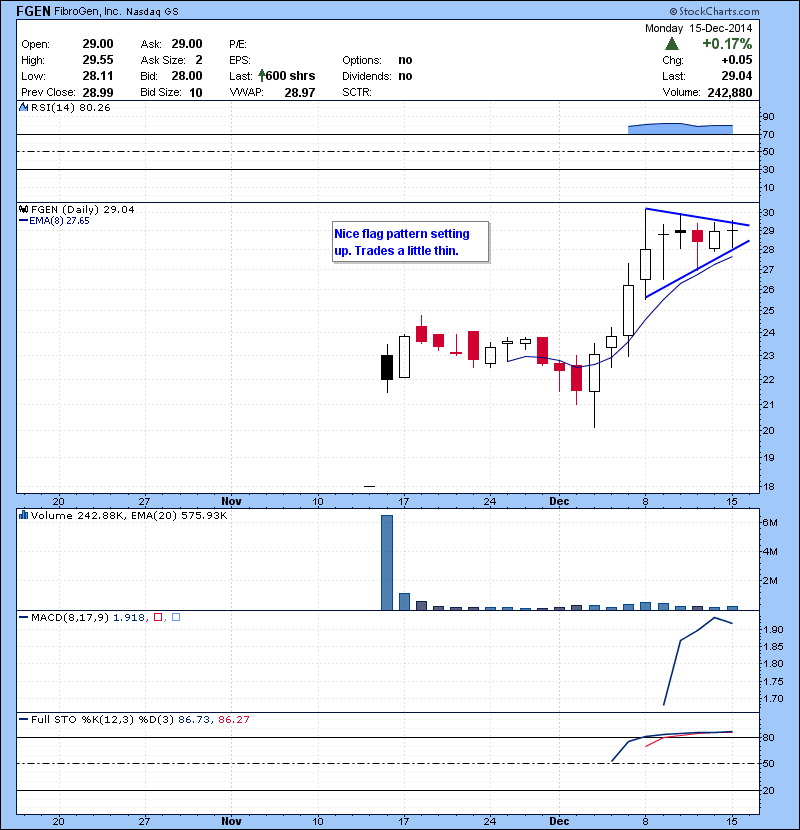 FGEN Nice flag pattern setting up. Trades a little thin.
