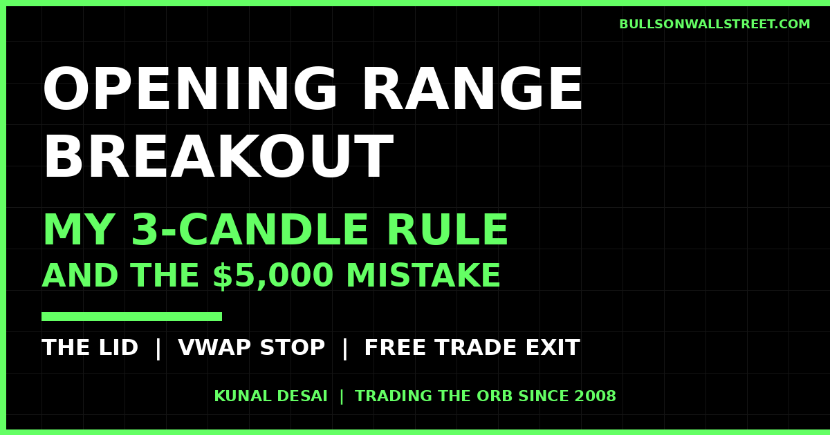 How to trade the opening range breakout: Kunal Desai's 3-Candle Rule, the lid, VWAP stop, Free Trade exit, and the 5000 dollar mistake