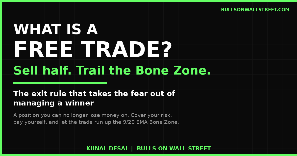What is a free trade in trading, Kunal Desai sell half and trail the Bone Zone method