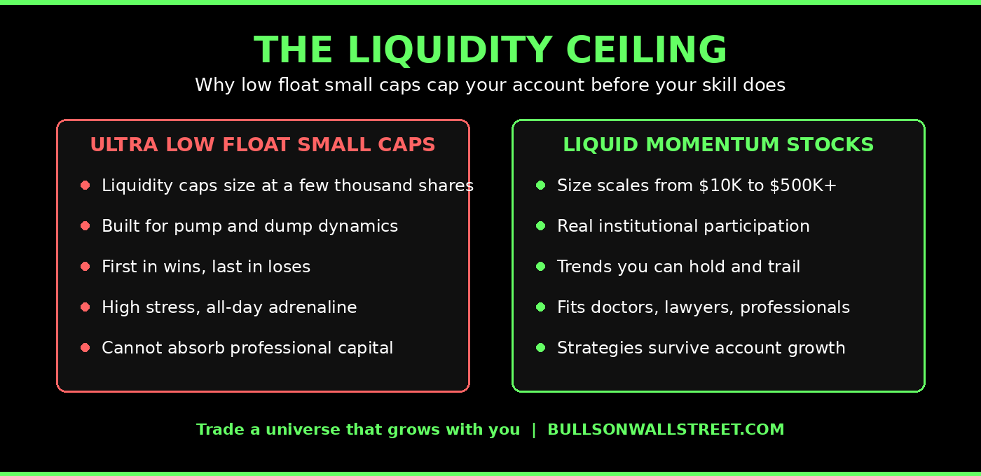 Low float liquidity ceiling vs liquid momentum stocks comparison
