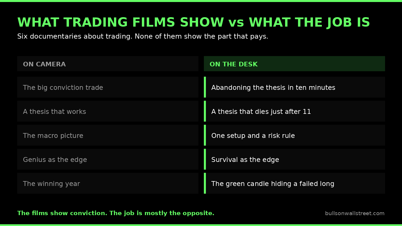 Comparison of what trading documentaries show on camera versus what day trading actually involves