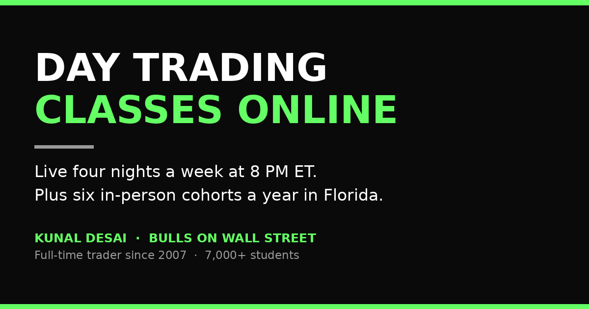 Day trading classes online with Kunal Desai, live four nights a week