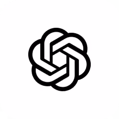Black and white abstract logo consisting of interwoven geometric shapes forming a symmetrical pattern resembling a knot.