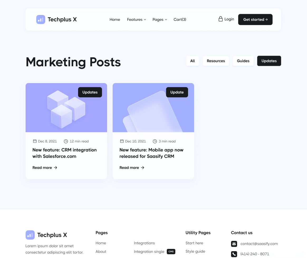 Techplus X - Blog Categories page - B2B SaaS Webflow Template