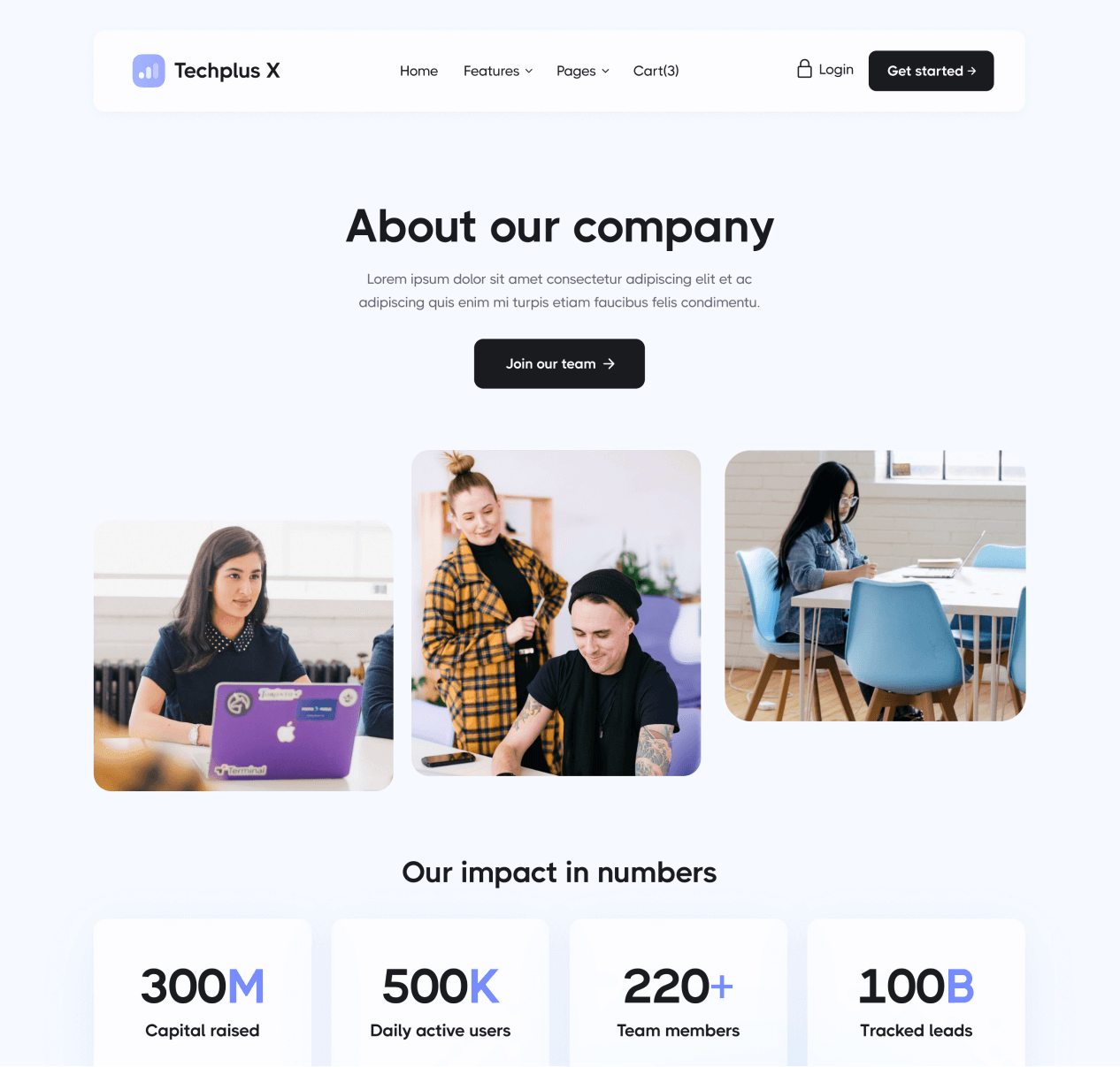 Techplus X - About page - B2B SaaS Webflow Template
