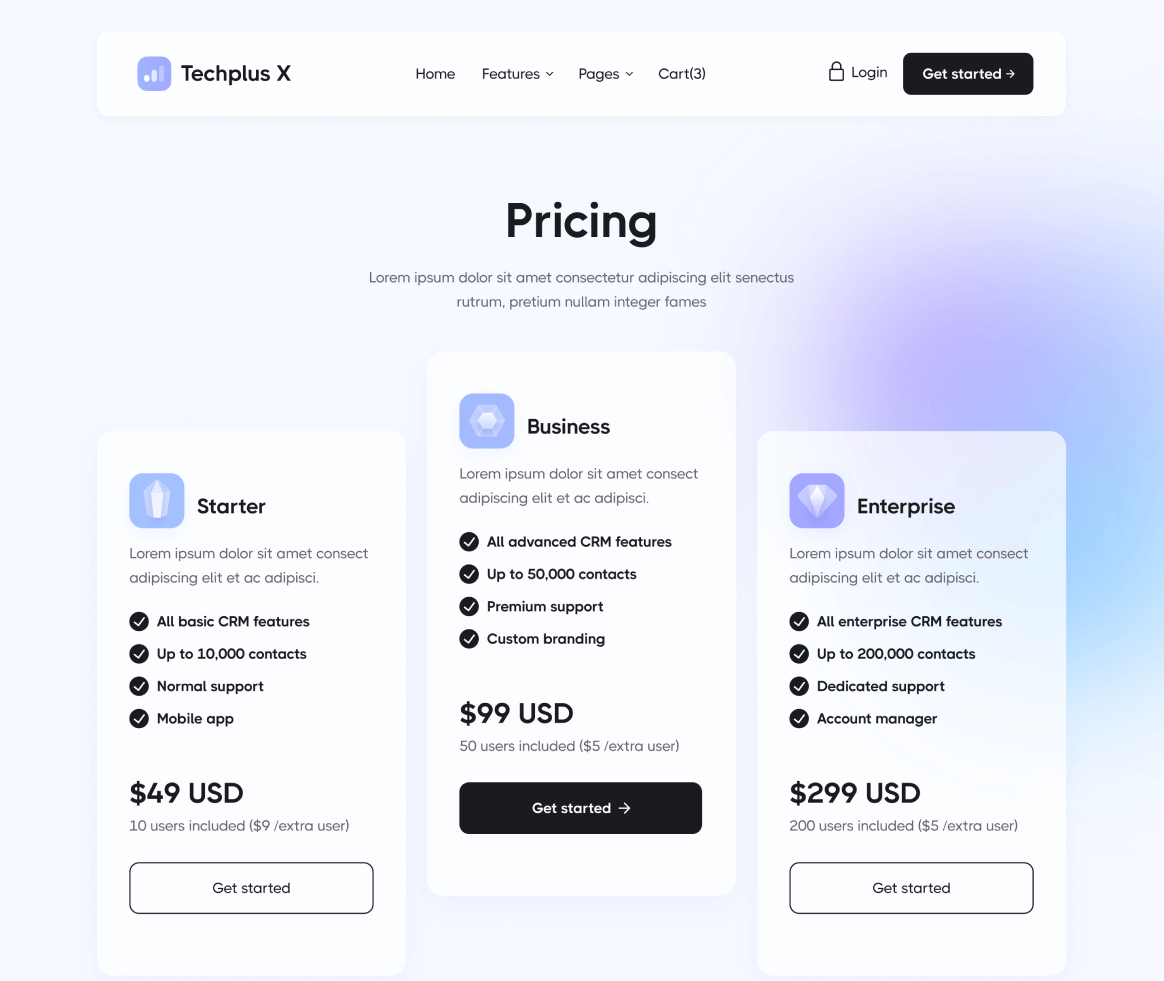 Techplus X - Pricing page - B2B SaaS Webflow Template