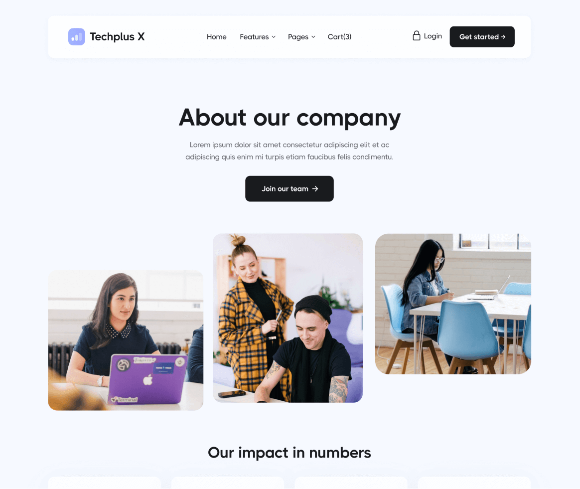 Techplus X - About page - B2B SaaS Webflow Template