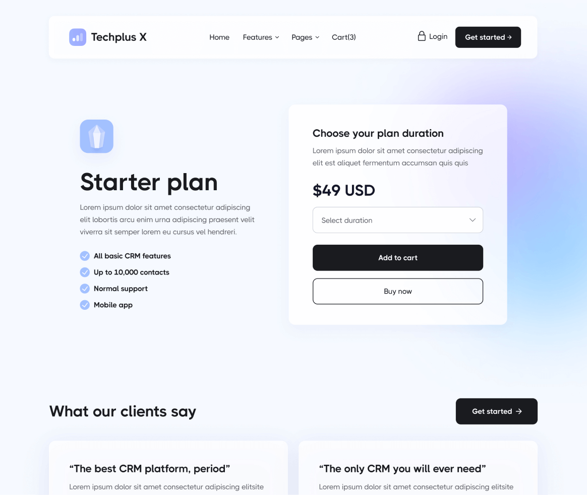 Techplus X - Pricing Single page - B2B SaaS Webflow Template