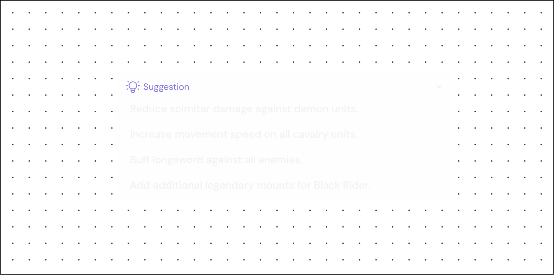 A series of suggestions for a game in the Kinn dashboard.