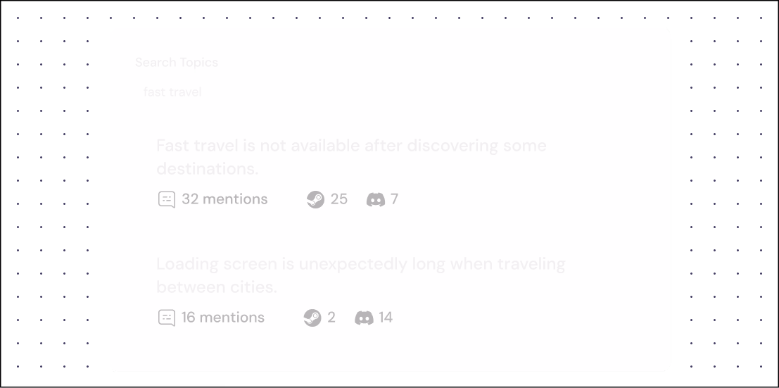 A search field showing results for discovered topics.