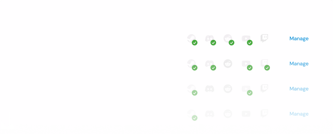A table of multiple games with their corresponding connections.