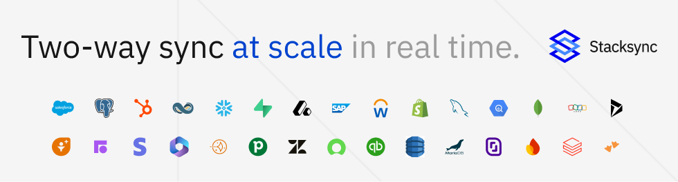 two way sync at scale banner stacksync with client logos