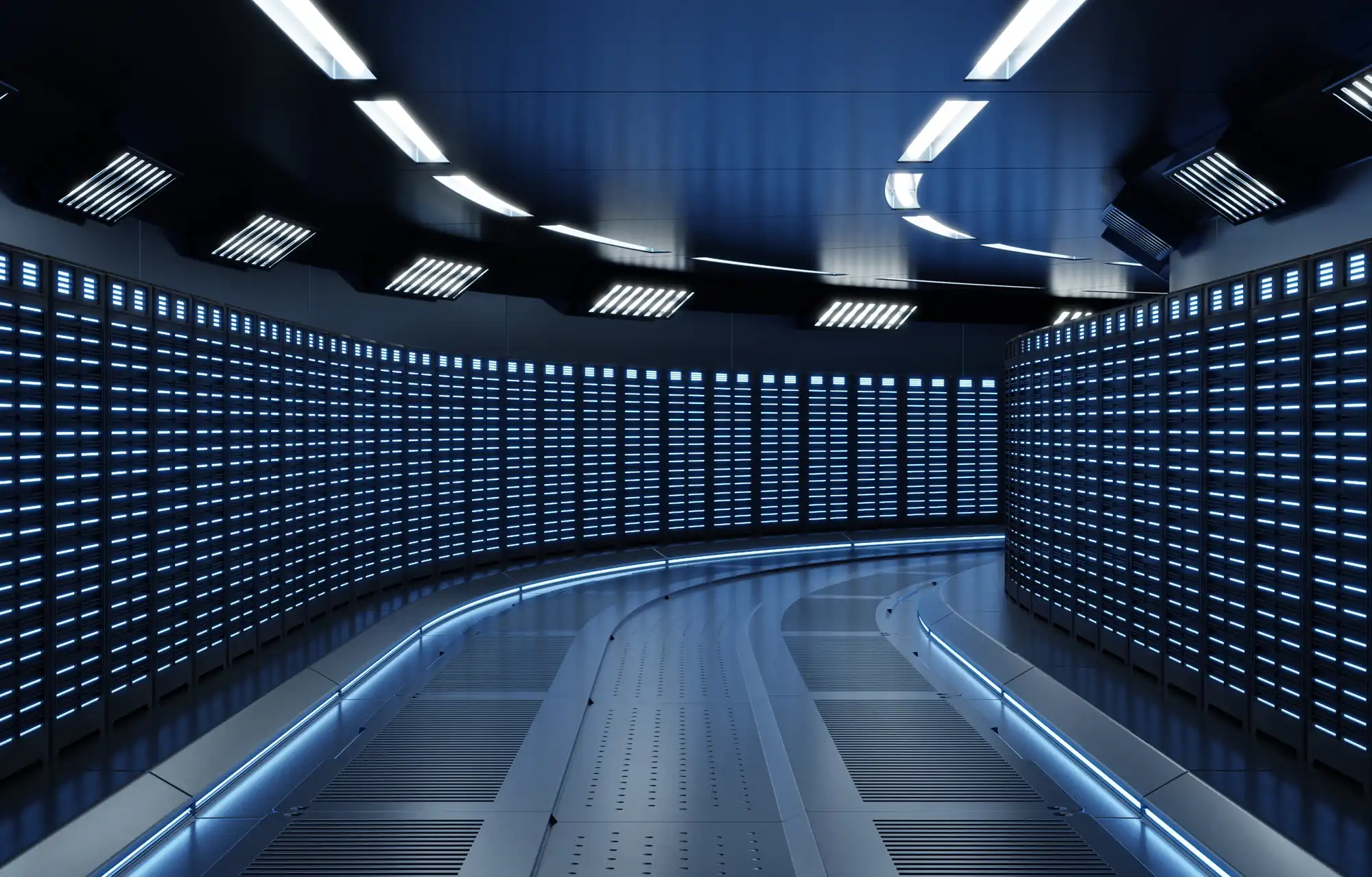 A modern looking datacenter with thousands of grid servers