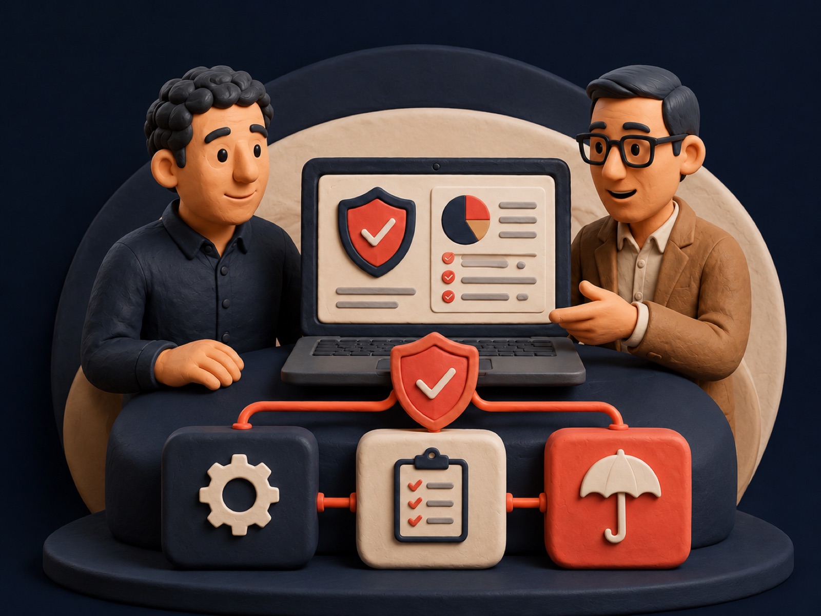 An inSUPPORT advisor and a business owner reviewing one plan covering managed IT, compliance and cyber insurance
