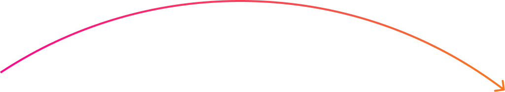 Curved arrow with gradient color from pink to orange pointing right.