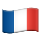Waving flag of France with vertical blue, white, and red stripes.