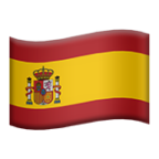 Waving flag of Spain with red and yellow stripes and national coat of arms.