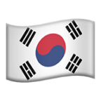 Flag of South Korea with white background, red and blue circle in the center, and four black trigrams in each corner.