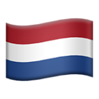 Waving flag of the Netherlands with horizontal stripes of red, white, and blue.