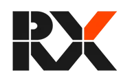Black and orange stylized RX logo with geometric letter design.