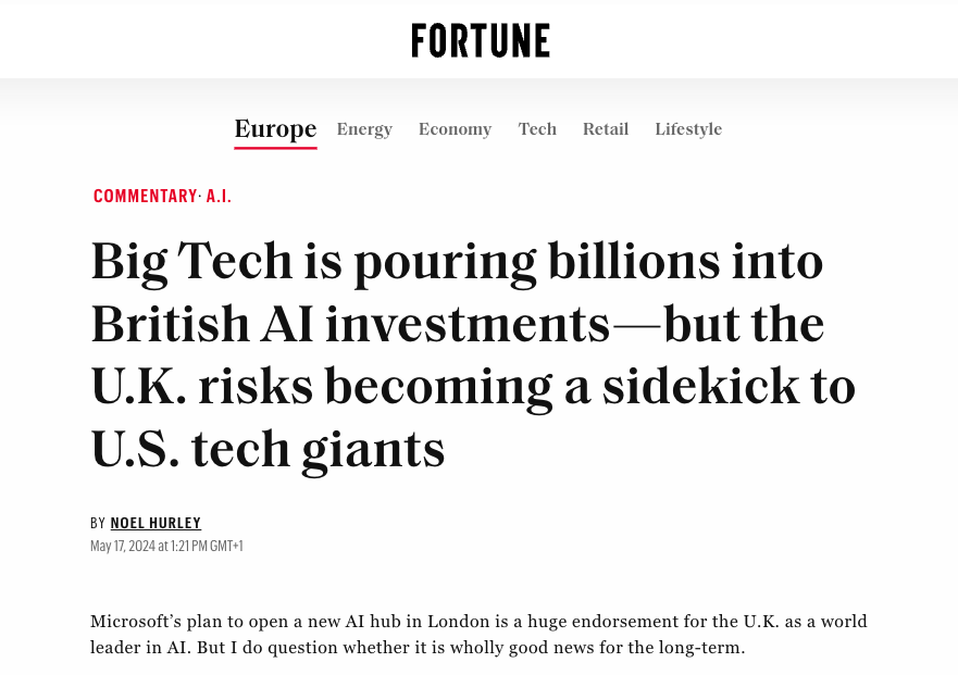 Fortune commentary by Literal Labs CEO Noel Hurley on Big Tech’s investment in British AI